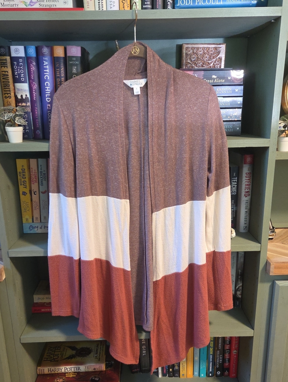 Market & Spruce Brown, Cream & Rust Open-Front Cardigan